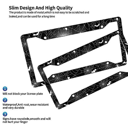 Halloween Spider Web License Plate Frame 2 Pack License Plate Holder Universal Aluminum License Plate Cover Car Accessories for Men Women - color: Halloween