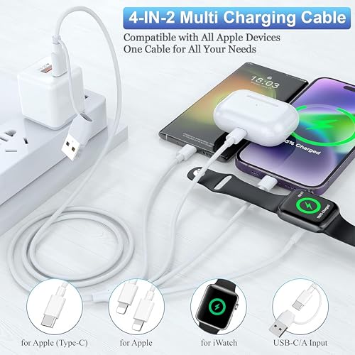 TOP-UP Apple Watch Charger USB C with 30W PD Fast Wall Plug – 4 in 2 Magnetic Charging Cable for iWatch Series 11–1/SE/Ultra, iPhone 17/16/15/14, iPad, Multi Charging Cord for Travel 6FT