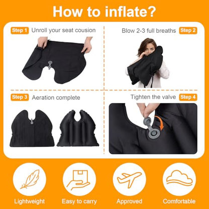 2 Pack Inflatable Seat Cushion, Lightweight, Waterproof, Suitable for Office/Home Chair Pad and Lumbar Pillow Support,Portable Air Seat Cushion for Travel,Car,Outdoor Stadium and Camping,Black - size: 2 PACK