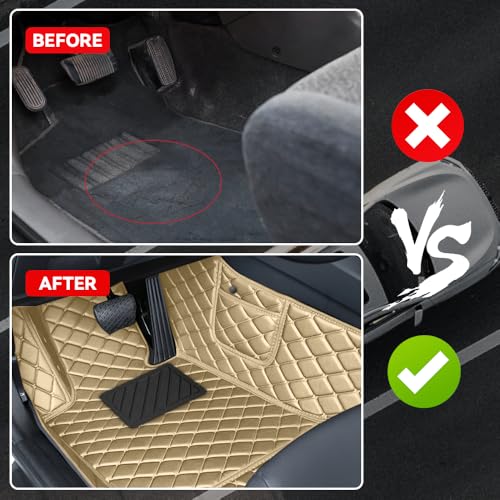Car Floor Mats Fit for Nissan Kicks 2022-2025 All Weather Durability Leather Car Floor Mats, Skidproof Pedal, Waterproof, Wear-reistant(Beige) - color: Beige