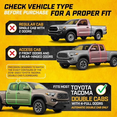 CAT® JustFit™ 3D All Weather Floor Mats for Toyota Tacoma 2016-2023, Custom Fit Heavy Duty Rubber Car Mats Full Set for Double Cab and Automatic Only, Tacoma SR/SR5/TRD/Limited/Trail Accessories - style: Toyota Tacoma (2016-2023)
