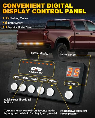 LUMENIX 49" Inch Strobe Light Strips, Back Window | Tailgate White Amber Warning Emergency Flashing Safety Double Row LED Strip Flexible Lights Bar w/Controller for Tow Work Trucks Vehicles SUV - 1PC - color: White Amber
