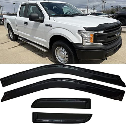 Tape-on Side Car Window Rain Guards Vent Sun Visors Window Deflectors for 2015-2023 F-150 SuperCab/Extended Cab Sun Shade Dark Smoke 4PCS - size: For 2015+ F150 Extended Cab