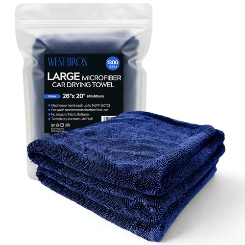 Large Car Drying Towel, 1300 GSM Professional Car Towel with Double Twisted Loop,Super Absorbent Large Microfiber Drying Towels for Cars, Trucks, SUVs - 20"x26", Navy - color: Navy