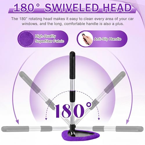 FoldTier 8 Pcs Car Windshield Cleaner Kits with Extendable Handle, 5 Microfiber Towel Pads, 1 Brush, 1 Empty Spray Bottle for Auto Glass Wiper Suvs Rvs & Home Windows(Purple) - color: Purple