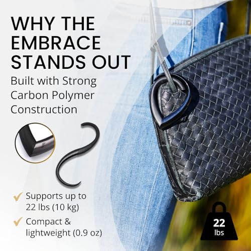 EMBRACE Dual Colour Purse Hook Hanger – Lightweight, Teardrop S Hooks | Bag Clip Holds 22 lb Bags, Backpacks, Totes | Purse Charms for Women, Men | Caviar & Onyx - color: caviar/onyx