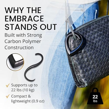 EMBRACE Dual Colour Purse Hook Hanger – Lightweight, Teardrop S Hooks | Bag Clip Holds 22 lb Bags, Backpacks, Totes | Purse Charms for Women, Men | Caviar & Onyx - color: caviar/onyx