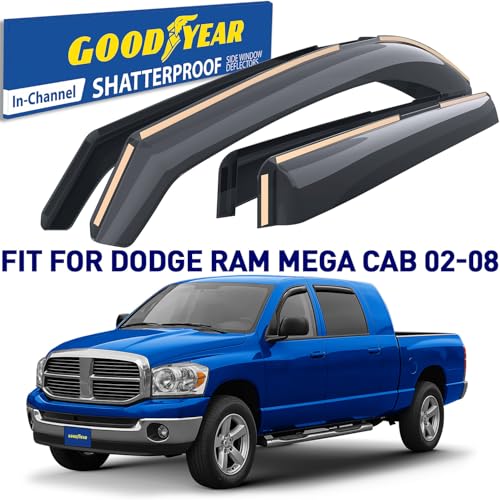 Goodyear Shatterproof in-Channel Window Deflectors for Dodge RAM 2002-2008 MegaCab, Rain Guards, Window Visors for Cars, Vent Deflector, Car Accessories, 4 pcs - GY008047 - color: For RAM 02-08