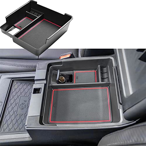 EDBETOS Center Console Organizer Tray Compatible with Nissan Frontier 2022 2023 2024 2025 2026 Pickup Truck Accessories Interior Armrest Storage Box Insert Tray, USB Cable Hole, ABS Material, Red - color: Red