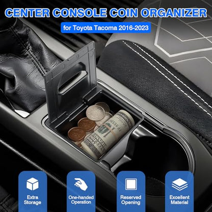 Autorder Coin Holder for Toyota Tacoma 2016-2023 Accessories - Armrest Insert Center Console Organizer with Coin Slot - ABS Plastic Secondary Storage Box - size: 2016-2023 Toyota TAcoma