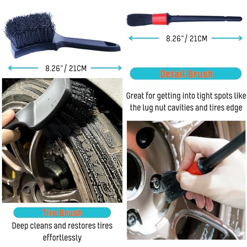 oesee 6PCS Car Wheel Cleaning Detailing Pro Kit, Tire Brush, 2 PCS Soft Wool Rims Brush, Detailing Brush, and Tire Dressing Pads, Scratch-Free & Multipurpose Tire Brush - color: 6 Pack (Blue & Black)