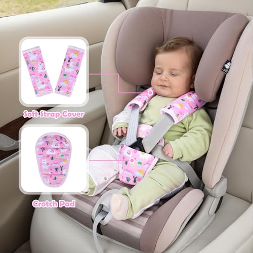 3 Pcs Car Seat Stroller Straps Pads for Baby, Newborn Soft Shoulder Strap and Crotch Covers, Universal Shoulder Straps Pads for Car Seat, Pushchair, High Chair (Pink Alpaca) - color: Pink Alpaca