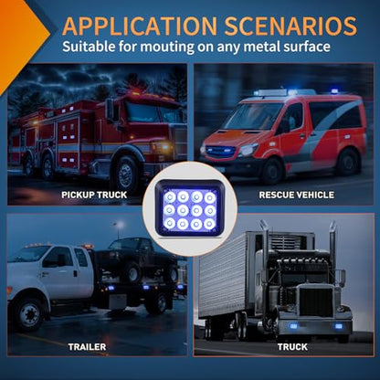 Nilight 12LED Magnetic Wireless Trailer Lights 2PCS Rechargeable Portable Hazard Beacon Warning Light Blue Emergency Strobe Light for Trucks Trailers Vehicles Cars Bus Surface Mount - color: 12LED Blue