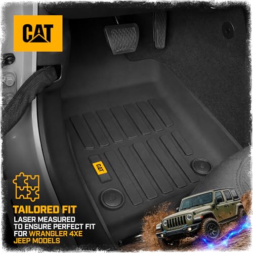 Cat® JustFit™ 3D Floor Mats for Jeep Wrangler 4XE 2021–2026 4-Door Custom Fit All Weather Floor Liners Heavy Duty Rubber Mats for 4XE Hybrid Jeep Wrangler Accessories for Full Interior Protection 4dr - style: Jeep Wrangler 4XE (2021-2026)