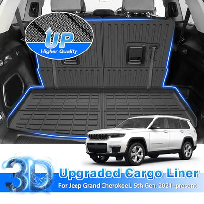 Floor Mats for Jeep Grand Cherokee L (6-Seater Without 2nd Row Center Console) 2021-2025 2026, All Weather Cargo Liner & Door Sill Guards for Grand Cherokee L Accessories, Car Accessories - size: 2)Jeep Grand Cherokee L【21-26】Full set