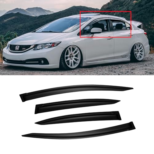 Window Visors for 2012-2015 Honda Civic Sedan 4-Door, Outside-Mount Shatterproof Rain Guards Vent Deflector Shade Dark Smoke 2013 2014, Tape-On, 4PCS - style: For 2012-2015 | Honda Civic 4dr | Out-Channel