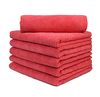 CARCAREZ Premium Microfiber Detailing Towels, 340 GSM Lint Free Car Buffing Waxing Polishing Drying Towels (6, Red, 16x16 Inch) - color: Red