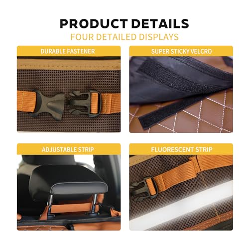 Backseat Hanging Organizer with Large Storage Bags | PU Leather, Large Capacity | Adjustable Straps, Waterproof & Collapsible | Universal Fit for SUVs, Sedans & Trucks | Brown, 37.8" x 18.1" - P810 - color: Leather-Brown