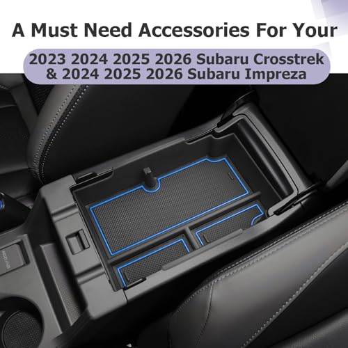 LUWU Center Console Organizer Compatible with Subaru Crosstrek & Impreza 2024-2026 Accessories Armrest Console Secondary Storage Box Insert Tray ABS Material with Coin Holder Blue - color: Crosstrek/Impreza 2023-2026 Blue
