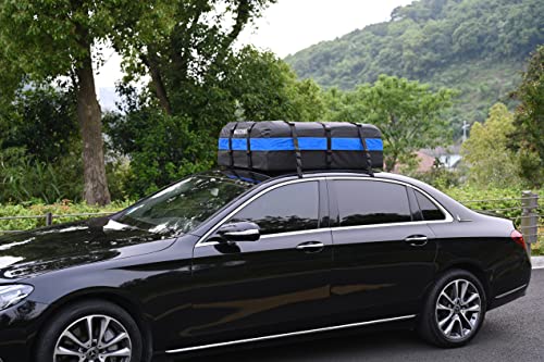MARCHWAY Waterproof Car Roof Luggage Bag, Weatherproof Soft Shell Rooftop Cargo Carrier Bag for Vehicles with or Without Rack. 6 Door Hooks, Anti Slip Mat, Lock Included (21 Cubic Feet, Blue) - size: 21 Cubic Feet, Blue
