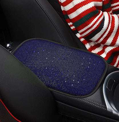Bling Bling Car Armrest Cover Auto Center Console Protective Cover Luster Crystal Rhinestone Car Arm Rest Cushion Pad Car Interior Accessory (Bling-Blue) - color: Bling-Blue