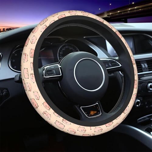 Swono Pig Cute Auto Car Steering Wheel Cover for Women Girls Funny Cartoon Cute Pigs Pink 15 Inch Steering Wheel Protector Case,Fits for Automotive Car SUV Sedans - color: multi-055