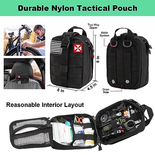 Survival Kit 256 in 1, First Aid Kit Survival Gear Tools Trauma Kit with Molle Pouch for Outdoor, Camping, Hunting, Hiking, Earthquake, Home, Office, Gifts for Men Dad Husband Women - color: Black