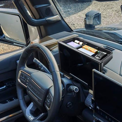 RUNROAD Dashboard Storage Organizer Tray Compatible with 2025-2022 Hummer EV Accessories, Center Console Storage Holder Behind Screen Dash Board Armrest Tray Insert Organizer (Behind The Wheel)