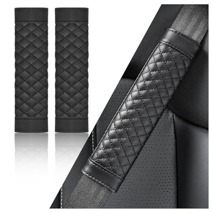 2PCS Car Seat Belt Cover Pad,Soft Leather Seatbelt Covers Breathable Seatbelt Cushion with Plaid Design,All Seasons Universal Car Interior Accessories Seat Belt Cover for Kids & Adults (Black) - color: Black