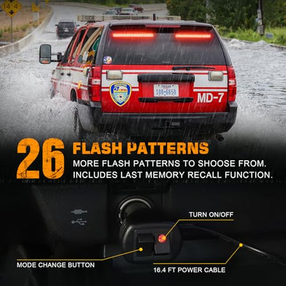 XRIDONSEN 2 in 1 Red Emergency Strobe Traffic Advisor Light Bar 144 LED Warning Safety Interior Dash Windshield Lights Deck Split Mount for Police Volunteer Firefighter Vehicles Trucks (2x17.7 inch) - color: Red