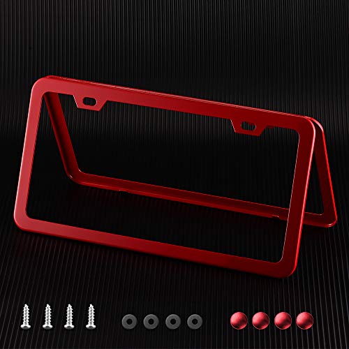 Red License Plate Frame, Metal Thin Stainless Steel with 2 Holes Screw Cap, 2 Pack (Red (Most Glamorous)) - color: Red (Most Glamorous)