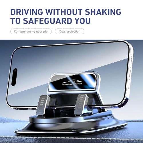 Car Dashboard Phone Holder, Rotatable One-Hand Operation Bracket, Anti-Slip Waterproof Navigation Mount with Strong Suction, Wider Silicone Base for Most Size Phones (Black)