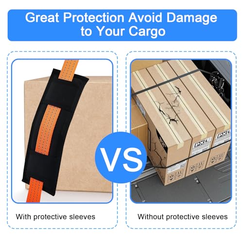 2 PCS Universal Tie Down Strap Protector Sleeve,Protective Sleeves for Ratchet Straps,Preventing Damage to Boat, Trailers, Kayaks, Yacht,Trucks, Waverunner, 4 x 12 Inches(Black)