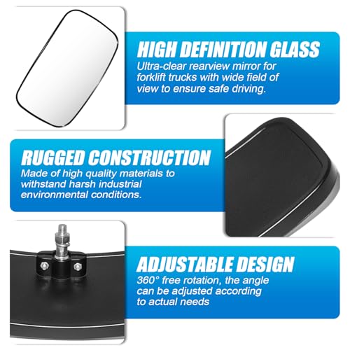 Universal Forklift Mirror - 8.2x4.8" Square HD Wide-Angle Convex Mirror - 1 Pair