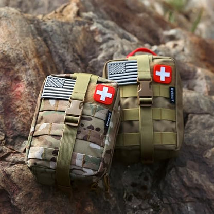 EVERLIT Emergency Trauma Kit, CAT GEN-7 Tourniquet 36" Splint, Military Combat Tactical IFAK for First Aid Response, Critical Wounds, Severe Bleeding Control (Tan) - color: Tan