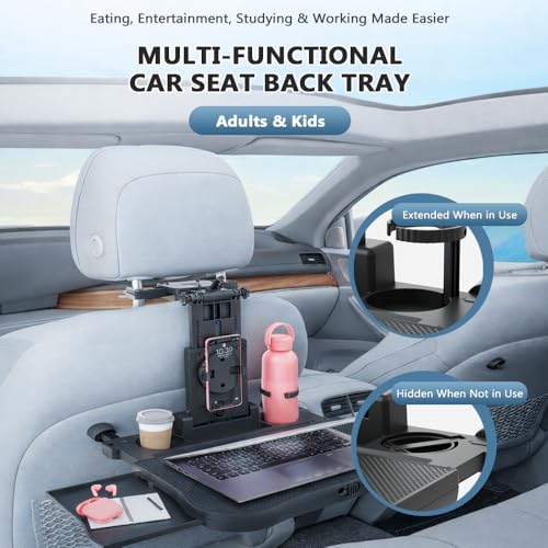 REVXON Car Back Seat Tray Table for Tesla Cybertruck/Model 3/Model S/Model X, Foldable Backseat Tray Desk for Rear Passengers, with Non-Slip pad, Phone and Drink Holder, for Eating and Work