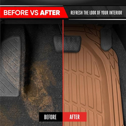 Motor Trend FlexTough 4-Piece Heavy Duty Floor Mats for Cars Trucks SUVs, Automotive Floor Mats Car Mats Full Set Front, Rear & Cargo, Trim-To-Fit Semi-Custom Deep Dish All Weather Rubber Mats - Beige - style: FlexTough Contour