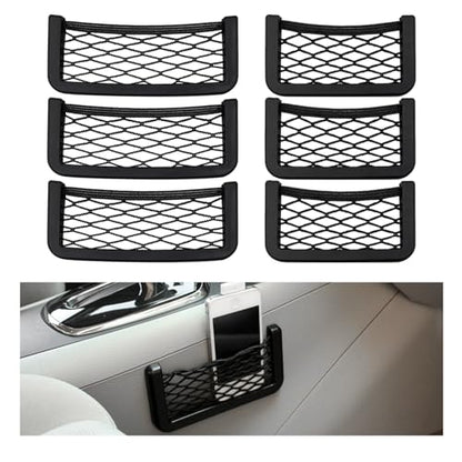 Dickno 6 PCS Car Pocket Phone Net, Universal Seat Side Storage Net Bag with Double Sided Tape, Automotive Frame Storage Net Pocket, Vehicle Interior Organizer for Phone Purse Bag - size: 6PCS