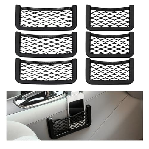 Dickno 6 PCS Car Pocket Phone Net, Universal Seat Side Storage Net Bag with Double Sided Tape, Automotive Frame Storage Net Pocket, Vehicle Interior Organizer for Phone Purse Bag - size: 6PCS