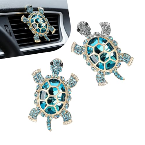 2 PCS Sea Turtles Car Air Vent Clips, Bling Turtle Outlet Decor Clips, 2.2 x 1.4In Refillable Car Air Diffuser, Ocean Theme Automotive Decorations Interior (Blue) - color: Blue