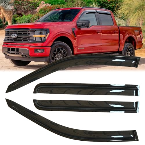 4pcs Original Shatterproof Side Window Wind Deflectors for F-150 15-24,Outside Mount Rain Guard Set,Window Visors for Cars,Vent Deflector for 15-24 F-150 17-24 F-250/F-350/F-450/F-550 Super Duty 94975 - size: for 15-24 F-150