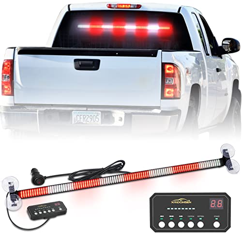 XRIDONSEN 35 inch Traffic Advisor Emergency Light Bar 144 LED Red White Firefighter Lights Warning Flashing Safety Interior Windshield strobe lights w/Directional for Volunteer Vehicles Trucks POV - color: Red//White