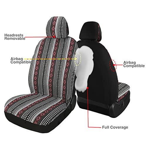 Baja Saddle Blanket Car Seat Covers 9PCS Full Set, Breathable and Washable Striped Woven Automotive Vehicle Seat Cover, Universal Boho Seat Cover for Sedan, SUV, Truck, Airbag Compatible - color: Red and White, size: Full Set