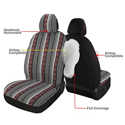 Baja Saddle Blanket Car Seat Covers 9PCS Full Set, Breathable and Washable Striped Woven Automotive Vehicle Seat Cover, Universal Boho Seat Cover for Sedan, SUV, Truck, Airbag Compatible - color: Red and White, size: Full Set