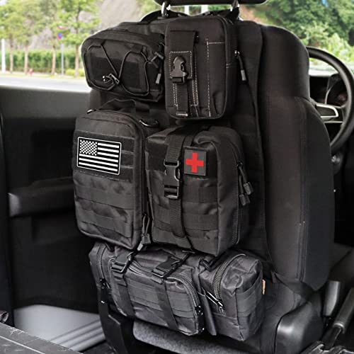 MAIKER Tactical Car Seat Back Organizer, Upgrade Tactical Vehicle Panel Organizer with 5 Detachable Molle Pouch, Universal fits for Most of Vehicle Black - color: Black