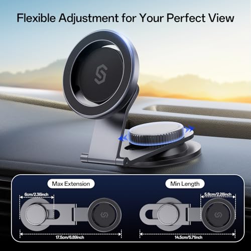 SYNCWIRE Fits MagSafe Car Mount for Universal Dashboard, Tesla Screen, Magnetic Phone Holder for Car,Foldable Aluminum Alloy Arm,Super Stable Car Mount for iPhone 17 Pro Max 16 15 14 13 12&All Phones - color: Space Gray