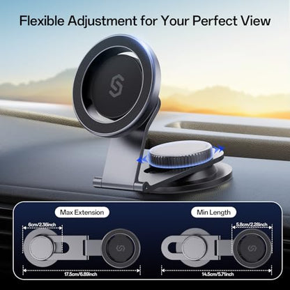 SYNCWIRE Fits MagSafe Car Mount for Universal Dashboard, Tesla Screen, Magnetic Phone Holder for Car,Foldable Aluminum Alloy Arm,Super Stable Car Mount for iPhone 17 Pro Max 16 15 14 13 12&All Phones - color: Space Gray