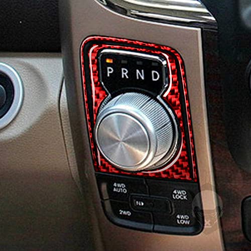 Carbon Fiber Car Gear Shift Knob Console Panel Cover Trims Rotary Shifter Compatible with Dodge Ram 1500/2500/3500 2013 2014 2015 Interior Accessories Red (Kit-F 5Pcs) - color: Red 15