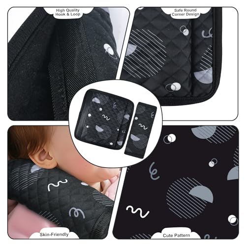 INFANZIA Car Seat Strap Covers for Infants Babies, Soft Carseat Shoulder Pads for Kids, Double-Sided Use Seatbelt Cushion Covers for Stroller, Pushchair & High Chair (Black) - color: Black