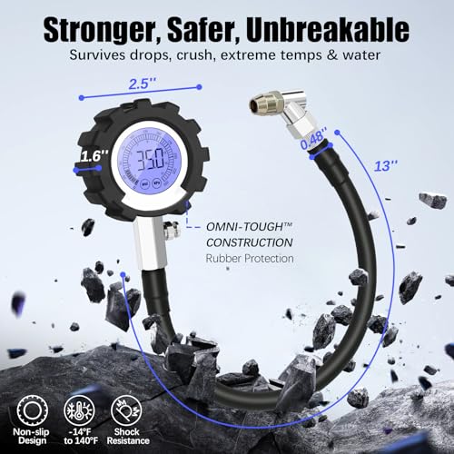 Digital Tire Pressure Gauge, 3-250 PSI Tire Gauges with Easy Read Extra-Large Backlit LED Screen for Car, Truck, Motorcycle, Bicycle Tire Pressure, Calibrated to ANSI B40.7 Grade 2A - size: 2.5" Digital LED - 250 PSI
